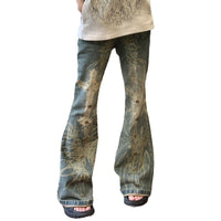 Women's Plus Size Washed Old Tattoo Slightly Flared Jeans