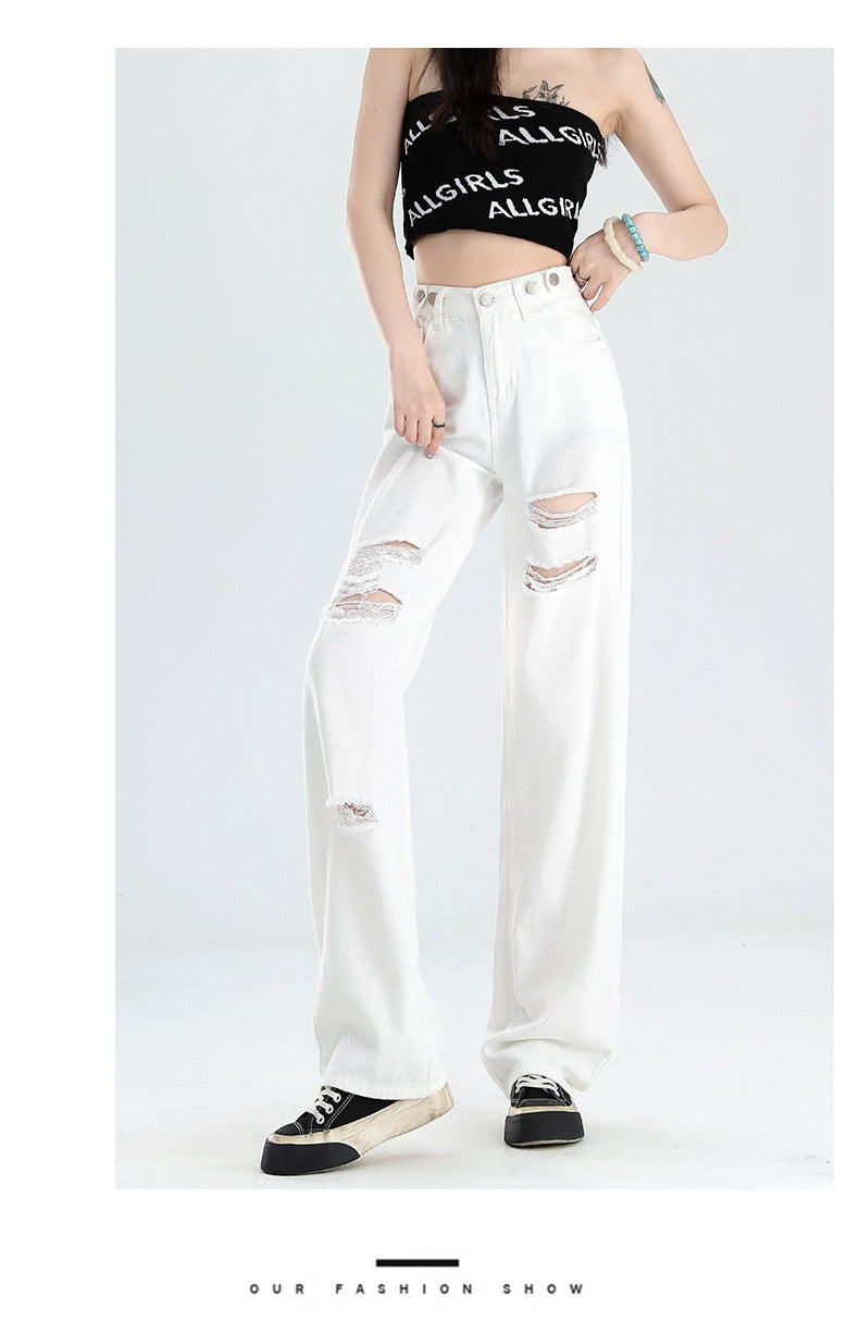 New Slimming High Waist Denim Pants All-matching Slim Fit Straight