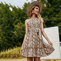 Printed Halterneck Strapless Slim Midi Dress