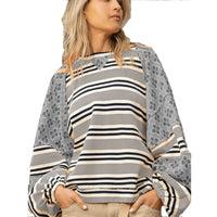 Women's Color Matching Printed Top Loose Long Sleeve