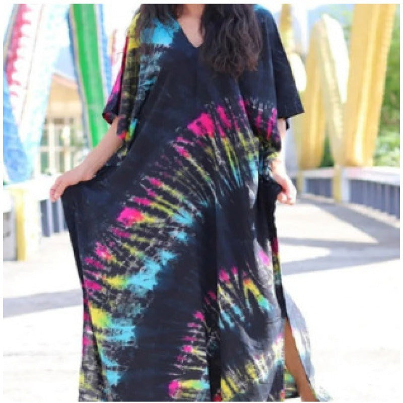 Rayon Printed Blooming Loose Vacation Robe Beach Dress Bikini Sun Protection Shirt