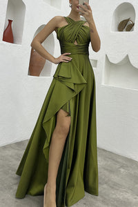 Sleeveless Solid Color Irregular Long Dress  Formal