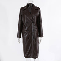Retro Coat Women's Long Temperament PU Leather Jacket