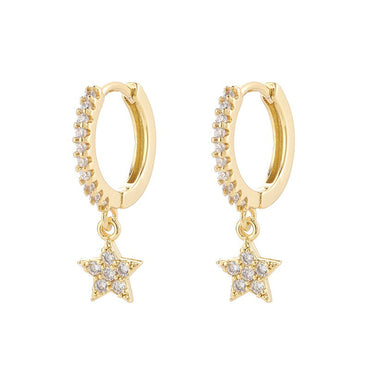 Women's Sterling Silver Needle Geometric Stars Diamond Personalized Earrings