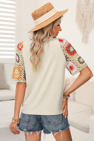 Casual All-match Crocheted Short-sleeved Top - Chic Angle