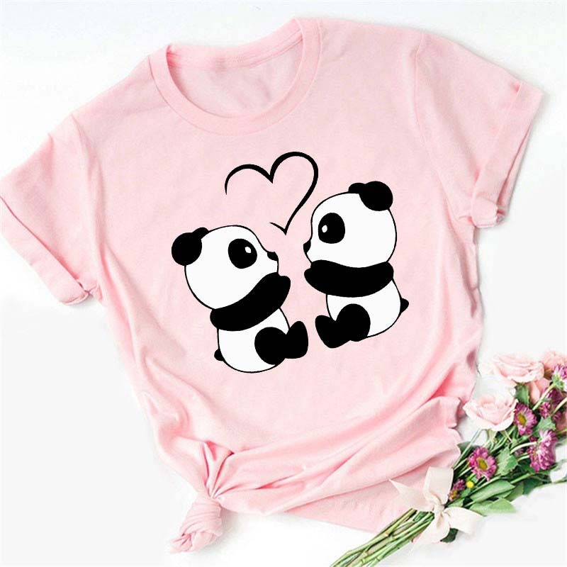 Digital Cartoon Panda Printing Round Neck Sports Short Sleeve - Chic Angle