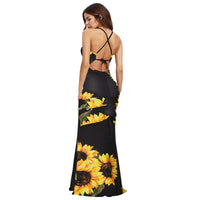 Women's Corset Milk Silk Maxi Suspender Print Dress