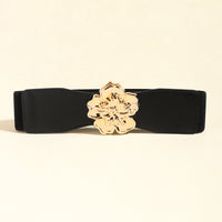 Elegant Women's Stretch Elastic Belt Metal Large Flower Needle Buckle Decorated Dress Shirt Waist Belt