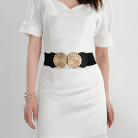 Stylish Women's Wide Belt Elastic Elastic Metal Circle With Jacket Shirt-skirt Waist Seal