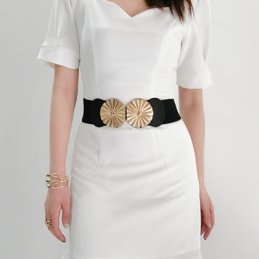 Stylish Women's Wide Belt Elastic Elastic Metal Circle With Jacket Shirt-skirt Waist Seal