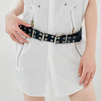 Women's Fashion Double Buckle Casual Belt Hip Hop Punk Hollow Air Belt