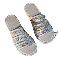 New Hemp Rope Thick Bottom Women's Large Size Straw Sandals With Rhinestones