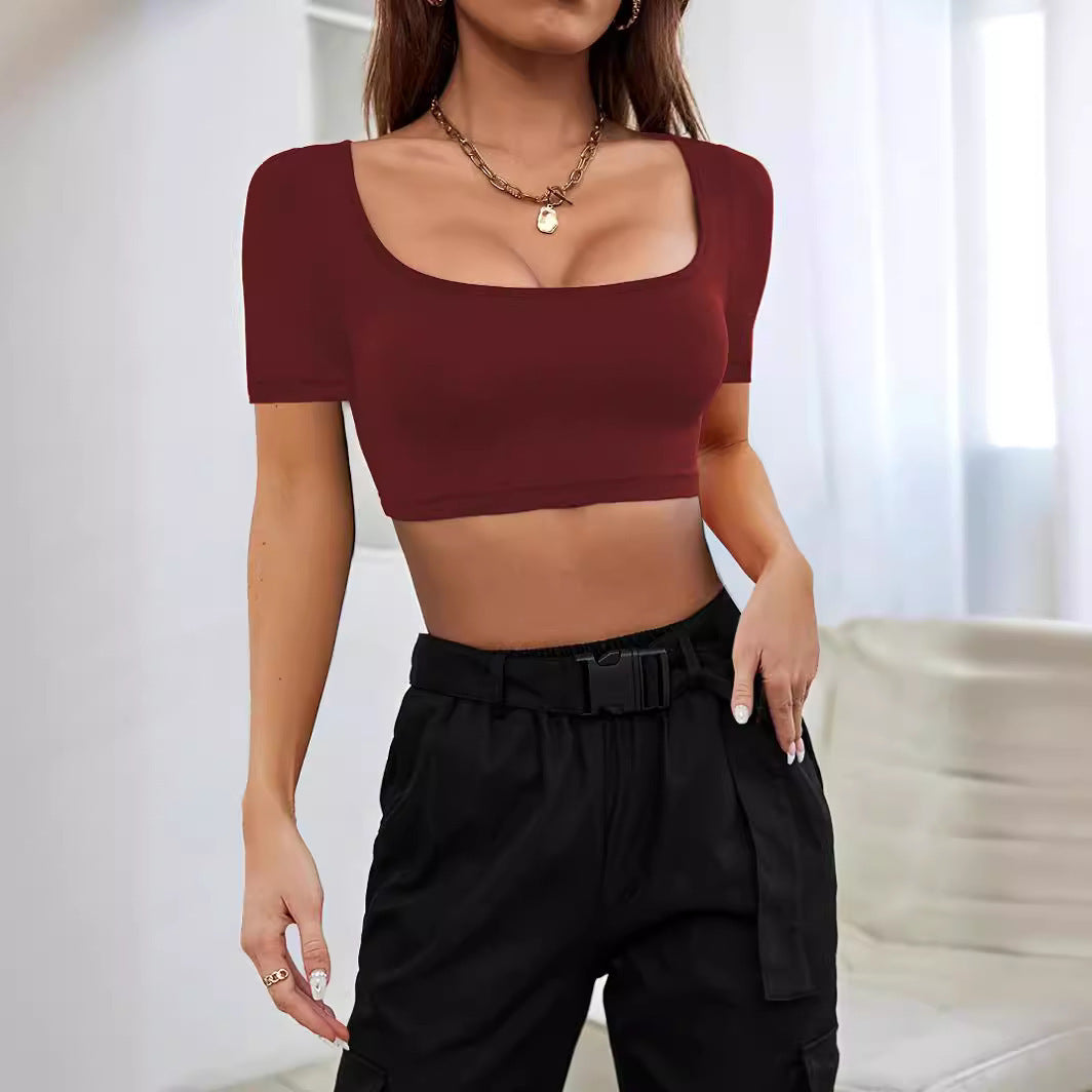 Summer Sports Casual Women's Cropped Knitted High Elastic T-shirt - Chic Angle