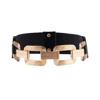 The New Women's Gold Black Wide Belt Decoration Fashion Elastic Metal Waist Cover With Skirt Coat Waist Closed With Fashion Belt