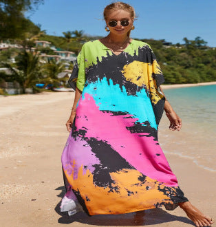 Rayon Printed Blooming Loose Vacation Robe Beach Dress Bikini Sun Protection Shirt