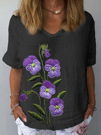 3d Printed V-neck Loose Women's T-shirt Short Sleeve - Chic Angle