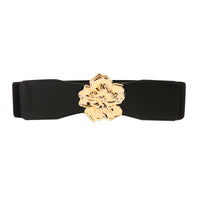Elegant Women's Stretch Elastic Belt Metal Large Flower Needle Buckle Decorated Dress Shirt Waist Belt