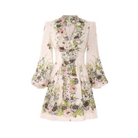 Australian Design Lantern Sleeve Cotton And Linen Temperament Waist-controlled Single-breasted Skirt Vacation Style