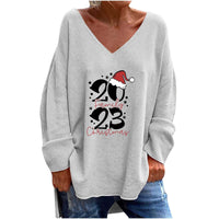 Women's Solid Color And V-neck Loose Casual Long Sleeves Top