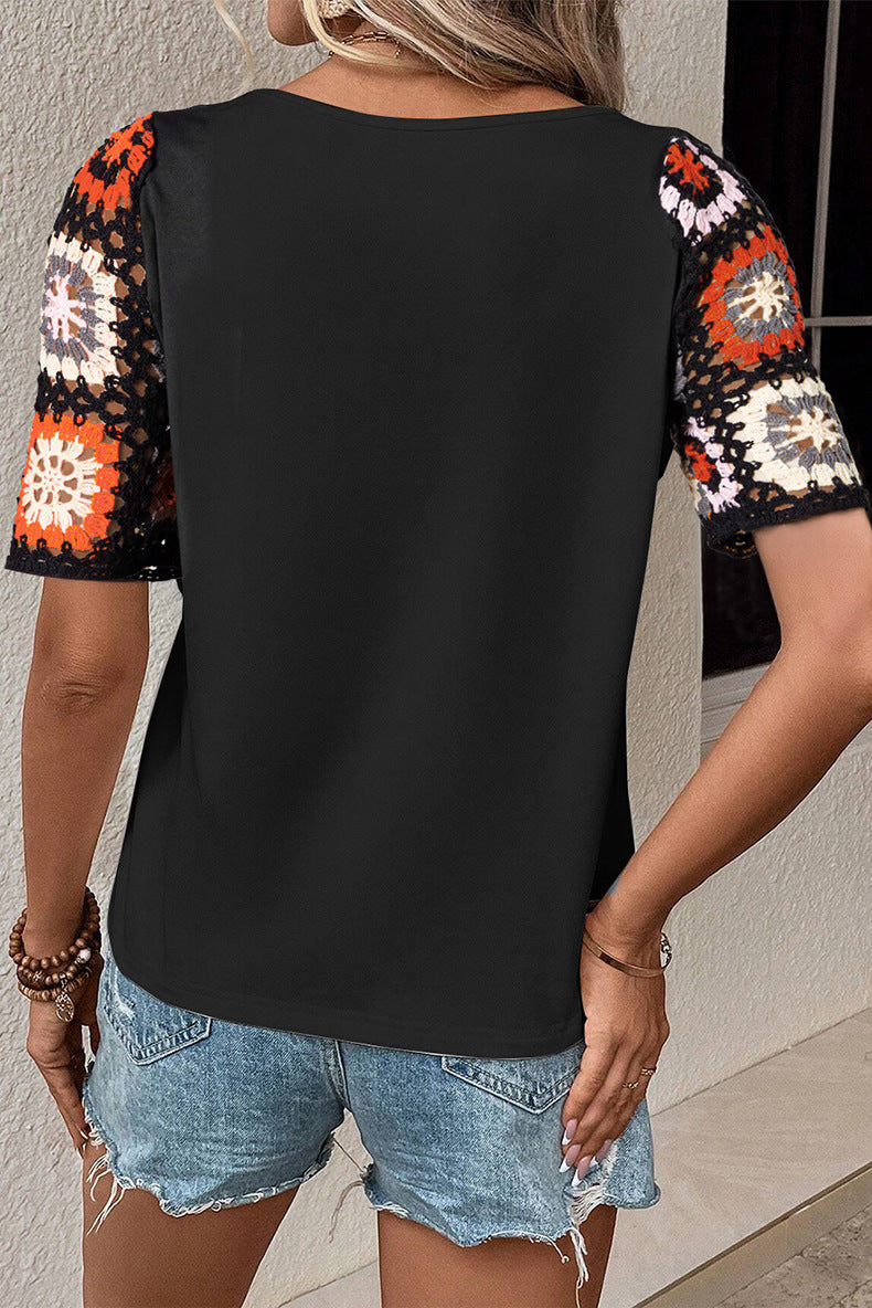 Casual All-match Crocheted Short-sleeved Top - Chic Angle