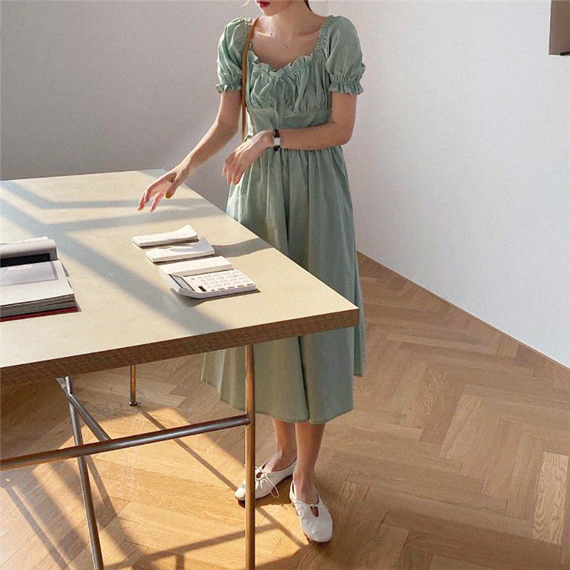 Square Collar Design Sense Waist Slimming Knee-length Skirt