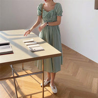 Square Collar Design Sense Waist Slimming Knee-length Skirt