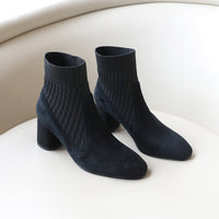 Apricot Stitching Knitted Sock Chunky Heel Ankle Boots