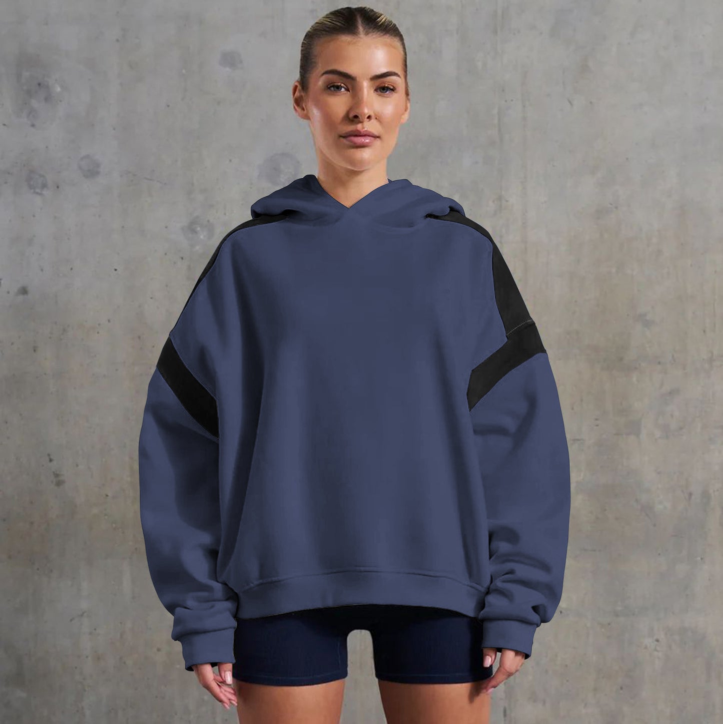 Contrast Color Drop Shoulder Women's Hooded Sweater