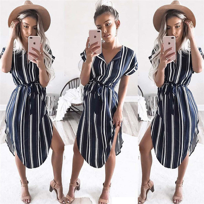 Sexy V-neck print midi dress