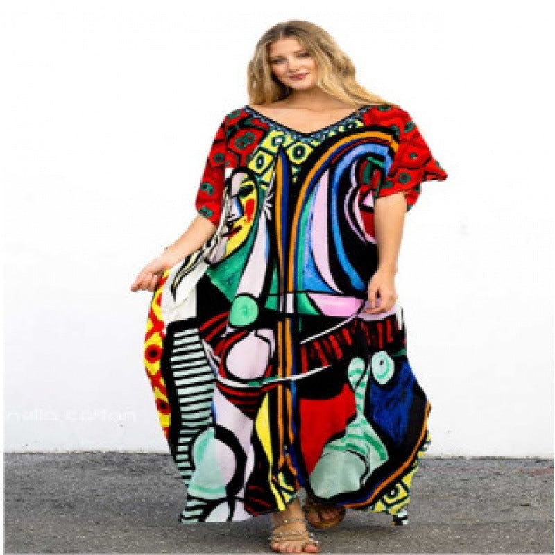 Rayon Printed Blooming Loose Vacation Robe Beach Dress Bikini Sun Protection Shirt