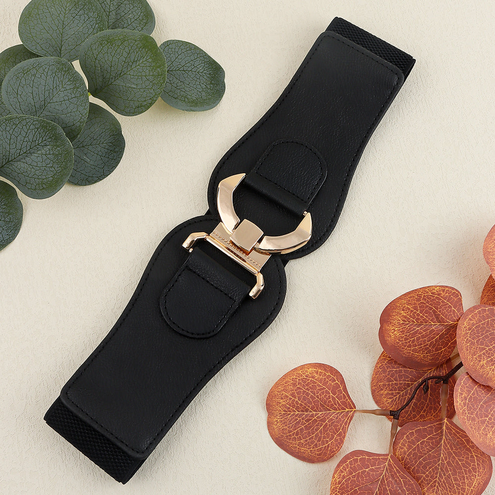 New Autumn And Winter Women's Wide Belt Metal Curved Buckle Belt With Suit Jacket Elastic Elastic Comfortable Waist