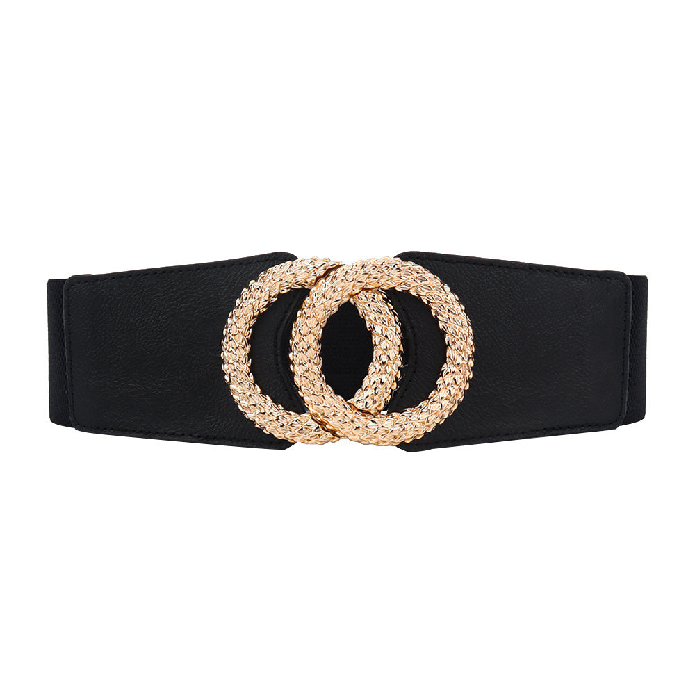 New Black Double Ring Fashion Elastic Belt Gold Metal Buckle Elastic Waist Wide Waist Seal Simple And Versatile