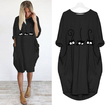 Autumn and winter long-sleeved loose print dress