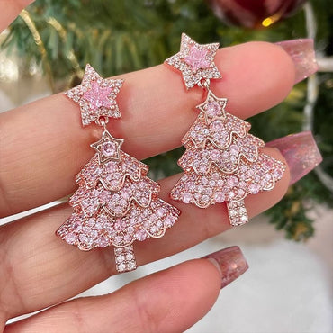 Christmas Tree Earrings Small Fashion Diamond Women's