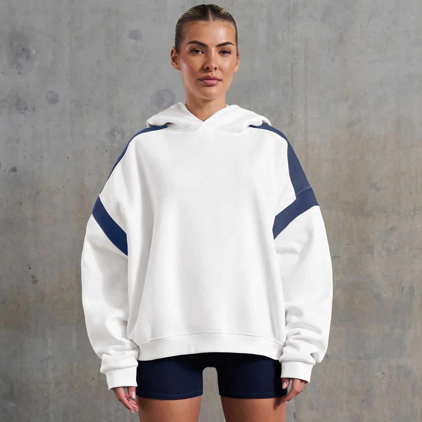 Contrast Color Drop Shoulder Women's Hooded Sweater
