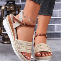 Ethnic Style One Strap Sandals Platform Wedge Buckle Plus Size