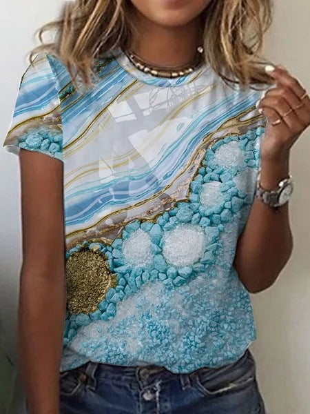 Summer New Printed Round Neck Short Sleeve - Chic Angle