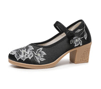 Shallow Mouth Plain Color Matching Horse-face Skirt High Heel Embroidered Shoes