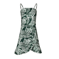 USA SIZE Leaf Print Sling Chiffon Dress Sexy Beach Seaside Vacation Irregular Skirt
