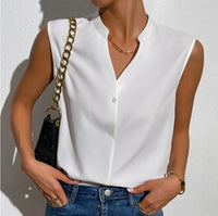 Women's New Solid Color Sleeveless Shirt Fashion V-neck Vest - Chic Angle