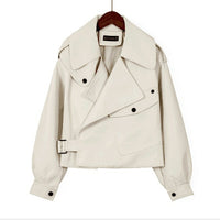 Leather Jacket Ladies Zipper Belt Short Coat