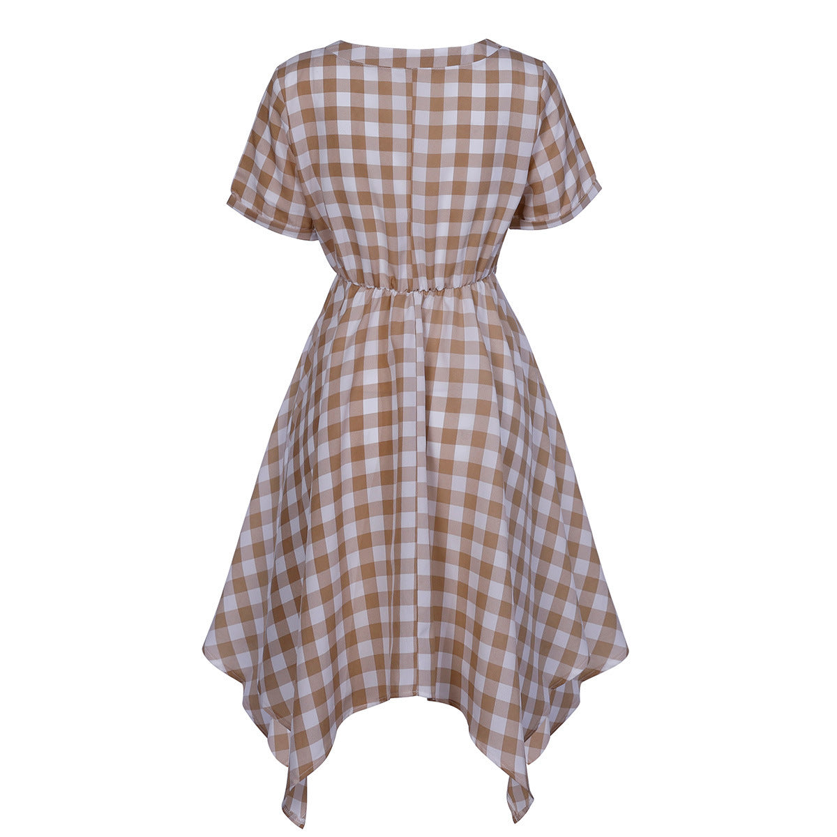 Original Design V-Neck Plaid Irregular Dress