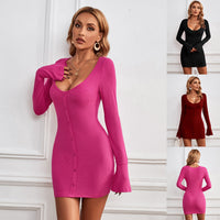 U-neck Long-sleeved Dress