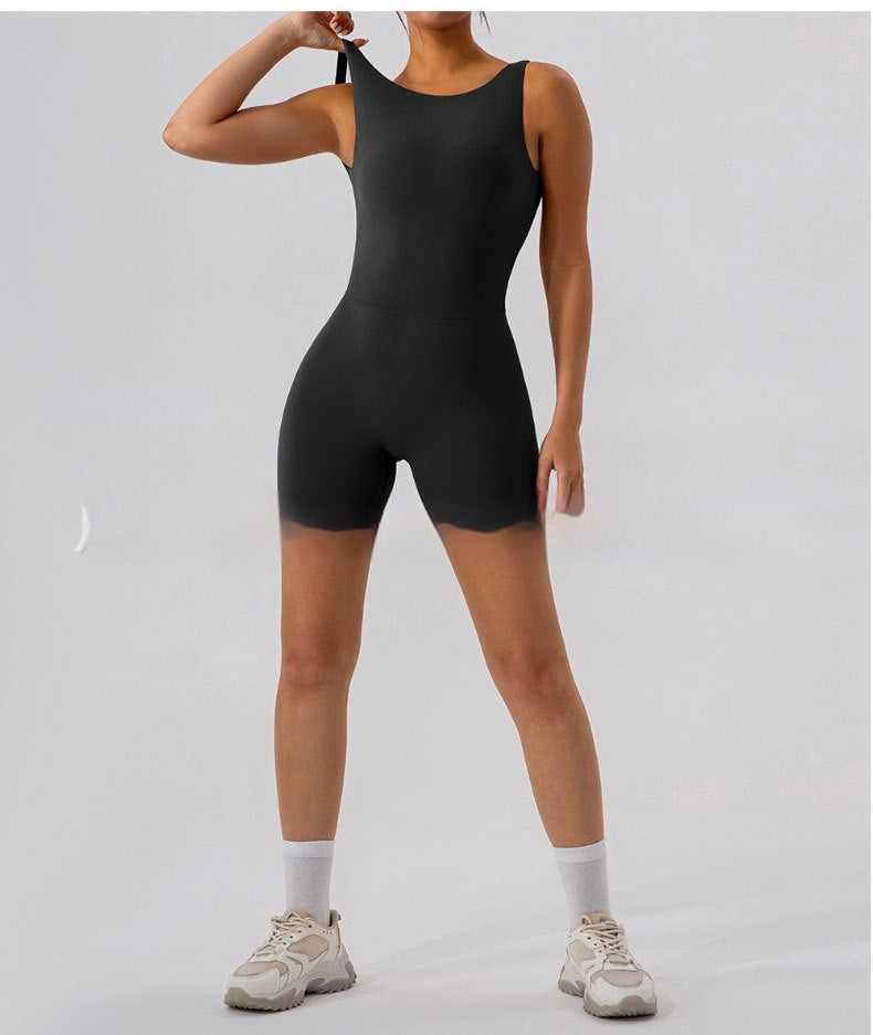 Nude Feel U-shaped Beauty Back Aerial Yoga Suit Peach Hip Pilates Jumpsuit For Women