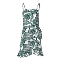 USA SIZE Leaf Print Sling Chiffon Dress Sexy Beach Seaside Vacation Irregular Skirt
