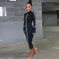 Summer new hit color long-sleeved midi dress
