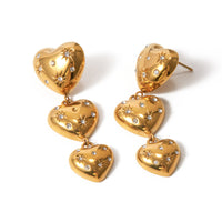 18K Gold Stainless Steel Heart-shaped Pendant Earrings With Diamond