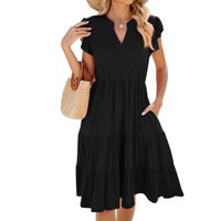 V-neck Loose Short Sleeve Women's Stitching Dress