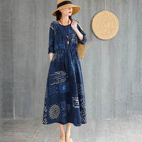 Retro Loose Round Neck Bottom Skirt Printed Midi Skirt