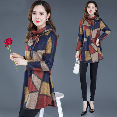 Retro Loose Round Neck Bottom Skirt Printed Midi Skirt